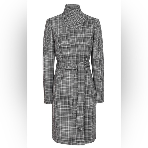 Reiss Hardie Plaid Wool Blend Coat Black White Checked 10 - Picture 5 of 13